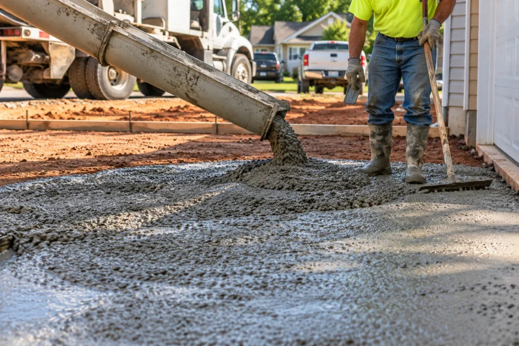 Concrete Pour in Progress in Alabaster Alabama by Birmingham AL Concrete Contractor